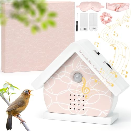 Vogelgezwitscher Box mit Bewegungsmelder & Licht, Naturgeräusche Box | 12 Lieder, Timer, 0-90dB, Schlafmaske & Haarband, Deutsch, Weißes Rauschen Vogelzwitschern für Toilette Spa und Entspannung
