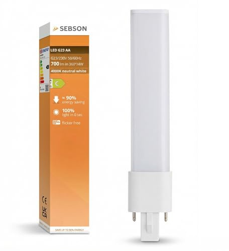 SEBSON G23 LED Lampe 4W ersetzt 7–9W CFL Kompaktleuchtstofflampe - 4er | kompatibel mit Dulux S & PL-S, 2-Pin Sockel 700lm 230V AC & CCG - LED Leuchtmittel G23 neutralweiß 4000K, nicht dimmbar