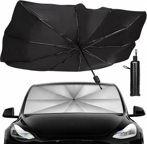Parasol Coche Delantero 140x80 cm Plegable | Protector Solar Parabrisas con Diseño Paraguas, Reflectante UV para SUV, Coche y Camión