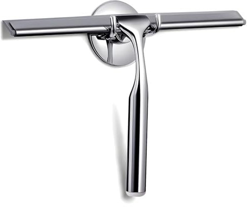 GlobaLink Shower Squeegee, 10’’ Heavy Duty Stainless Steel Squeegees Shower Wiper Scraper with Non-Slip Handle & Adhesive Hook Bathroom Window Squeegee for Kitchen Car Glass Mirror Shower Door