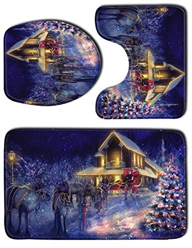 JMAHM Toiletten Sitzabdeckung Mat Badematten 3 Stück Badezimmer Set rutschfeste Badezimmer Teppich Matte Podest Mat Weihnachten (SHDJ16)