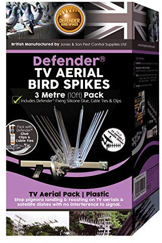 Defender Bird Spikes | TV Aerial Pack | Glue, Cable Ties & Clips | Install Guide | 3 Metre