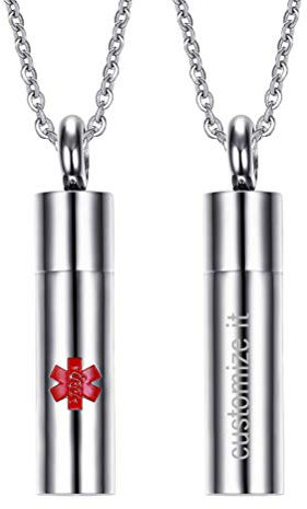 Flongo Womens Mens Stainless Steel Medical Identification Alert Perfume Bottle Necklace, Pendant Necklace for Wedding Engagement Valentine Gift