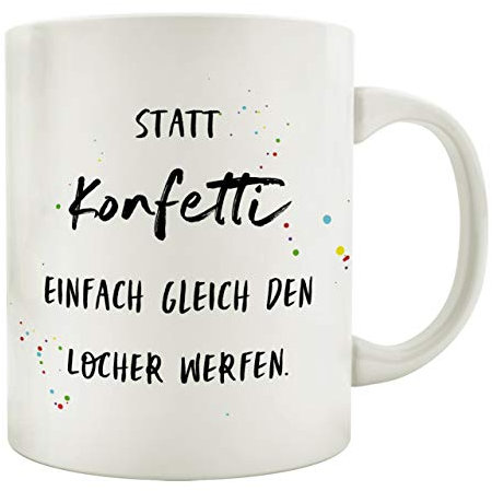 Interluxe Tasse - Statt Konfetti einfach gleich den Locher werfen - lustige Kaffeetasse mit Spruch für Büro Homeoffice Schreibtisch