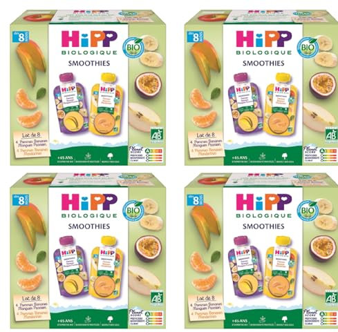 HiPP - Smoothies - Multipack 2 variétés dès 8 Mois - Gourdes - 8x90g - Lot de 4