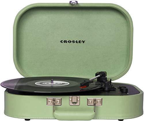 Crosley CR8009A-SEA Discovery Vintage Bluetooth 3-Speed Belt-Driven Suitcase Vinyl Record Player Turntable, Seafoam