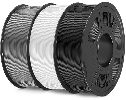 SUNLU PETG Filament 1,75 mm 3KG, 3D Druckerfilament Bundle, Verbesserte Zähigkeit Hohe Schlagfestigkeit, Geeignet für die Meisten FDM 3D Drucker, 1kg pro Spule, 3 Rollen, Schwarz + Weiß + Grau