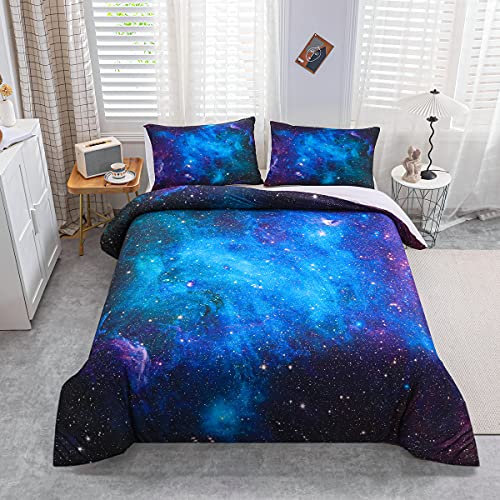 Loussiesd Bettwäsche Set Galaxie Sternenhimmel Bettbezug Set für Kinder Jungen Mädchen Weich Atmungsaktiv Microfaser 200 * 200cm Betten Set mit Reißverschluss und 2 Kissenbezug 80x80 cm