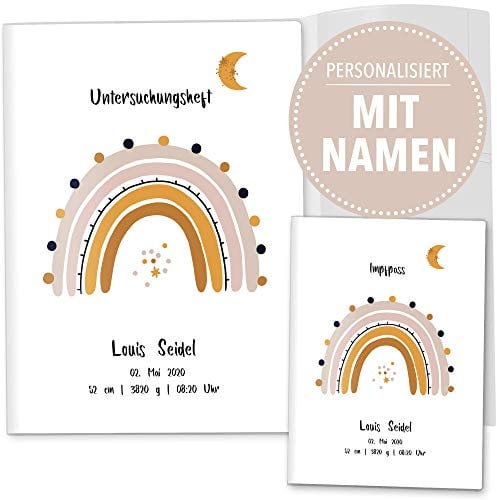 OLGS U-Heft- & Impfpasshülle mit Personalisierung 3-teilig Set | Untersuchungsheft Hülle Regenbogen | Geschenkidee personalisierbar mit Namen, Geburtsdatum (Uheft, Impfpass personalisiert, Mondlicht)