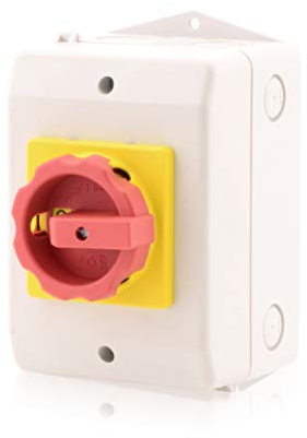 Intratec Interrupteur principal avec boîtier 4 pôles 16A – Sectionneur, interrupteur de réparation, interrupteur d’arrêt d’urgence, version Premium, certifié VDE, UL, CSA