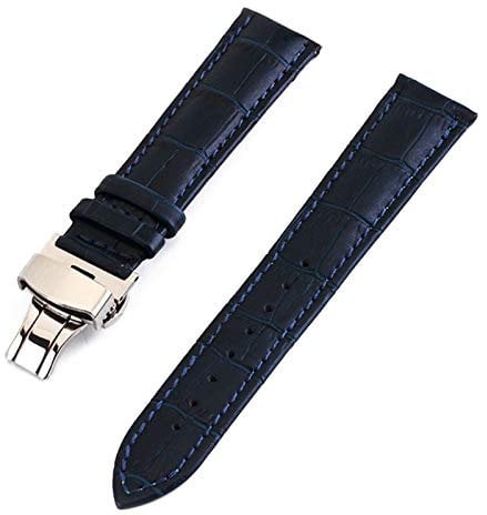 Leder Uhrenarmbänder 12-24mm Faltschließe Stahl Schliesse Armband Handgelenkgurt Dunkelblau, 20mm