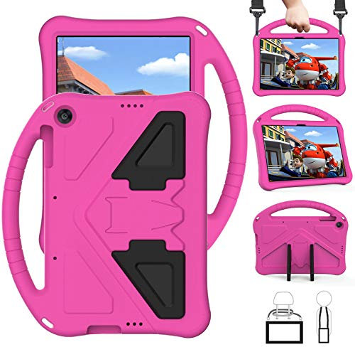 QYiD Funda para Huawei MediaPad T3 10, a Prueba de Golpes, Cubierta rígida con Soporte asa y Correa para el Hombro, Apta para niños, para Huawei MediaPad T3 10 9.6 Pulgadas, Rosa