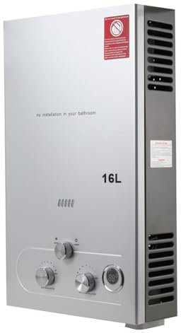 NICCOO Tankless Gasdurchlauferhitzer, 16L Outdoor Gas Propan Durchlauferhitzer mit Digital-Anzeige, 32KW LPG Instant Warmwasserbereiter CE mit Duschkopf für Pferdedusche, Camping, Wohnmobilausflug