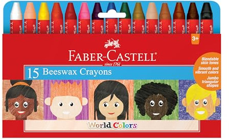 Faber-Castell World Colors Beeswax Crayons | 12 Blendable Skin Tone Colors | Screen-Free Coloring that Builds Color Skills | Easy-Grip, Non-Toxic for Preschoolers (Ages 3+)