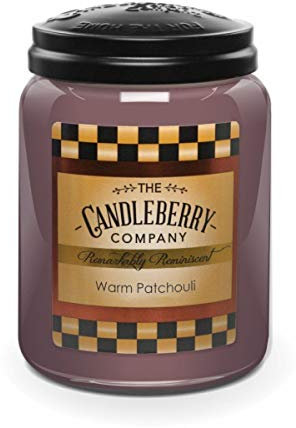 Candleberry Duftkerze im Glas mit Deckel - Warm Patchouli (570g) - Intensiv duftende ganzjährige Kerze bis zu 160h Brenndauer für jeden Anlass, langlebig und handgegossen in den USA