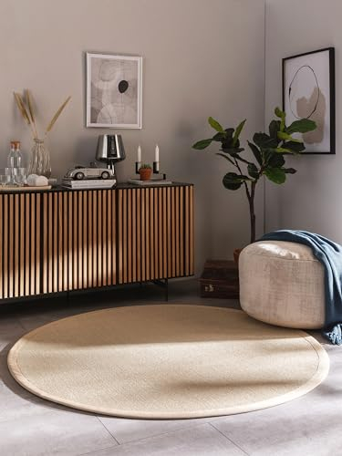 benuta Nest Sisal Naturfaser Teppich Sana - Creme Rund 250 cm - Robuster Teppich für Esszimmer & Wohnzimmer - 100% Sisal Naturfaser - Zeitloses Design