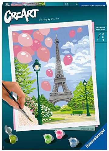 Ravensburger – CreArt Grand Format 24x30 cm – Printemps à Paris – Loisir créatif – Peinture par numéros – Adulte – Activité détente et créative – Dès 12 Ans – 28992 – Version française