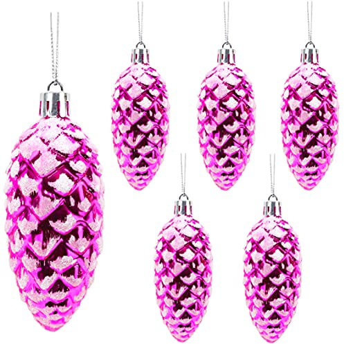 Christmas Concepts® Pack of 6–90mm Shiny & Glitter Decorated Pine Cone Baubles – Christmas Tree Decorations (Hot Pink)