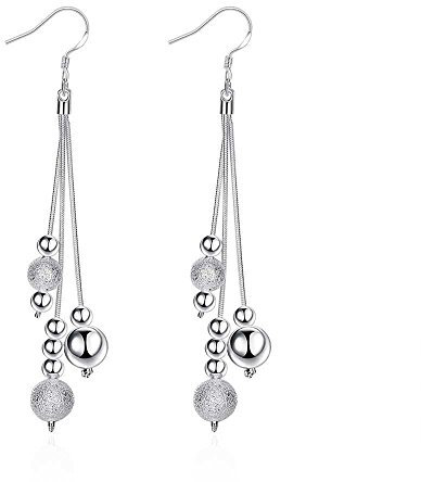 Elegante sfera perlina lunga catena ciondola orecchini pendenti per le donne argento sterling placcato moda nappa filo gancio penzolare