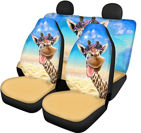 Dolyues Sitzbezüge für Vorder- und Rückenlehne, 3D-Tier-Giraffenmuster, Sitzbezüge, 4-teiliges komplettes Set