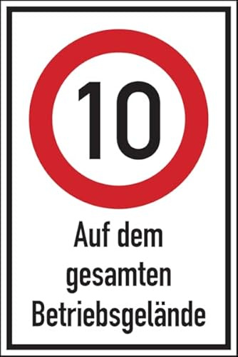 Dreifke® Hinweisschild, Betriebsgelände, 10 km/h, 900 x 600 mm Aluverbund weiß Aufdruckfarbe: schwarz/rot 600x900mm