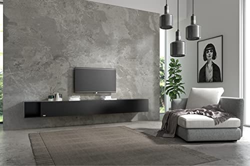 Wuun® Somero Lowboard Tv-Board Wohnwand SW6 (TV-Board: Schwarz-Matt/Box: Schwarz-Matt, 230cm ((100cm x 2) + 30cm))