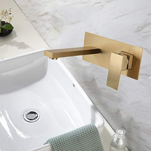 Waschtischarmatur Spültischarmatur aus massivem Messing Heiß- und Kaltbadezimmer/Toilettenkran Unterputz-Einhandgriff mit eingebetteter Box Gold gebürstet