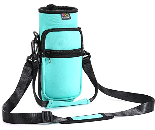 Nuovoware Flaschenhalter Trinkflasche Molle Beutel 750ml, Isolierte Neopren Kessel mit Schultergurt und Front Reißverschluss Tasche für Wandern Laufen Radfahren Jagd Reisen - Türkis