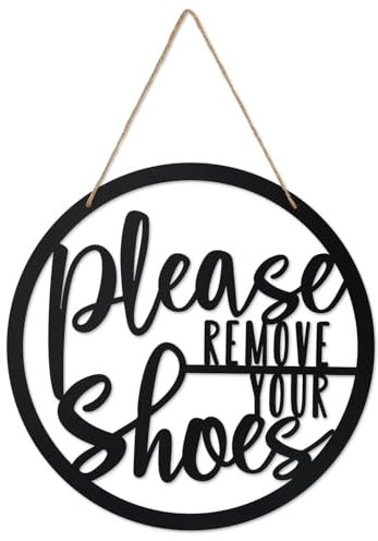 Please Remove Your Shoes Sign Metal Sign Rustic Funny Take your Shoes Off Porch Hanging Sign Round Hanger Wall Decorations for Living Room, Entryway, Door Hanger Farmhouse Porch Decor