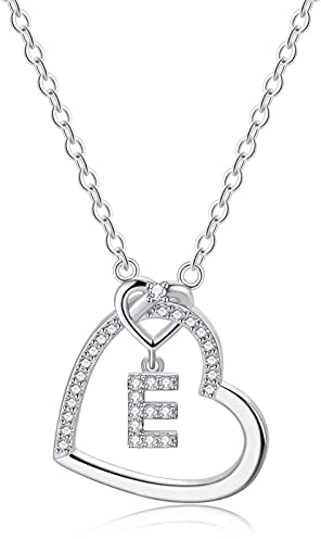 LIHELEI Damen Halskette Herz Buchstabe 925 Silber Kette Damen Personalisiere Kette, Geburtstags und Weihnachten Geschenk Für Frauen Mädchen Mama Freundin - E