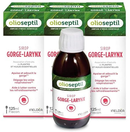 OLIOSEPTIL - Sirop Gorge-Larynx - Association d'extraits et d'huile essentielles de plantes - Apaise les voies respiratoires - Aide à lutter contre les refroidissements - Lot de 3