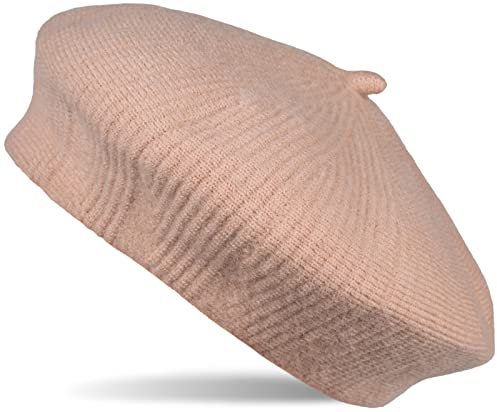 styleBREAKER Damen Feinstrick Baskenmütze mit dezentem Streifen Muster, Winter, Barett, Béret, Franzosen Mütze 04024200, Farbe:Altrose