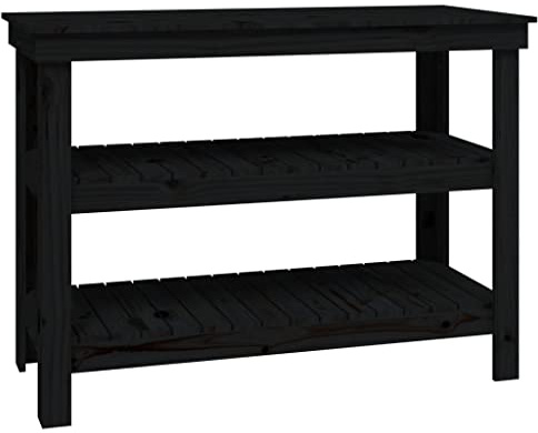 vidaXL Banc de Travail Table de Travail Poste de Travail Banc d'Outils Banc de Rangement Atelier Garage Noir 110,5x50x80 cm Bois de Pin Massif