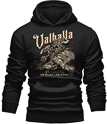 LOBO NEGRO Kapuzen Pullover Hoodie für Wikinger Nordmann Keltic Fans - Valhalla is Calling - no Fight no Glory
