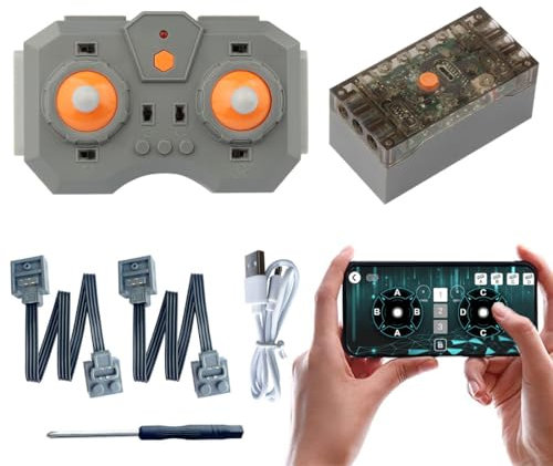 AKOGD Power Functions Batteriebox, APP Steuerung Programmierbar und Fernbedienung 4 Kanäle mit Wiederaufladbar Akku Module, Plus 2 x 25cm Verlängerungskabel (Schwarz)