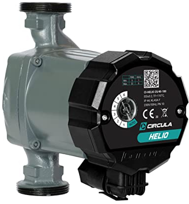 CIRCULA Hocheffizienzpumpe Helio 25-60/180, Robuste Umwälzpumpe und Heizungspumpe, IP 44, Auto-Modus und Stufenloser Drehknopf für Einfachste Bedienung, Spart bis zu 80% an Strom