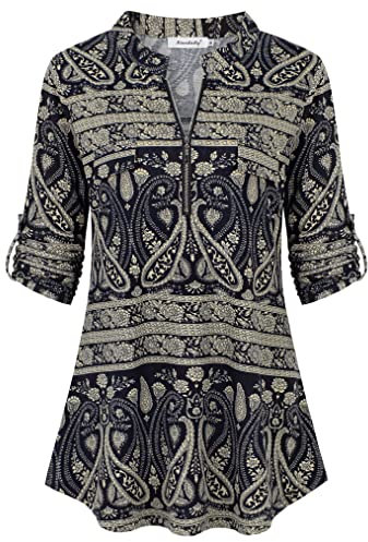 Ninedaily Chemisier à carreaux à manches 3/4 avec fermeture éclair pour femme, Beige/noir., XX-Large