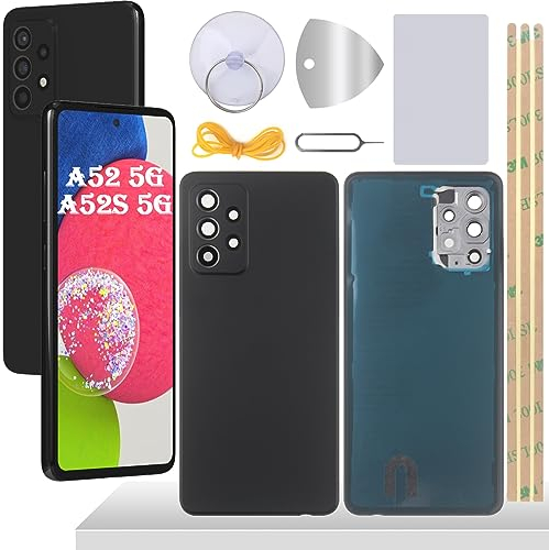 YHX-OU 6.5'' Akkudeckel für Samsung Galaxy A52 5G Galaxy A52s 5G Rückseite Glas Backcover Back Glas Ersatz Reparatur Set + Werkzeug (Schwarz)