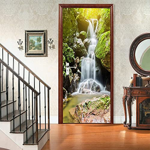 Türaufkleber Türtapete Türbilder Türposter Selbstklebend 3D Wasserfall-Fluss-Landschaft 80 X 200 Cm Pvc Wasserdicht Abnehmbare Wandbilder Für Schlafzimmer Haus Bad Wc Büro Dekoration - Türwandaufkleb