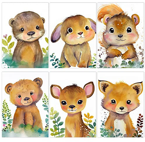 BeYa® Bilder kinderzimmer jungen und mädchen, deko junge, Wandbilder Poster Deko für Babyzimmer 6er Set DIN A4