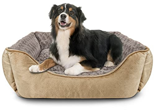 JOEJOY Dog Bed Extra Large - Washable Pet Bed Anti-Anxiety Rectangle Cat Beds with Soft Cosy Plush - Pet Bed for Large Dog, Beige