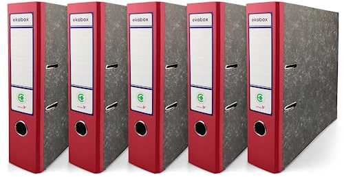 Netuno 5x Ordner A4 breit Rot 7,5cm marmoriert Karton 2-Ring-Mechanik | Aktenordner Ringordner für A4-Dokumente Büro Studium Homeoffice Ordnungssystem Aktenaufbewahrung Dokumentenablage Registratur