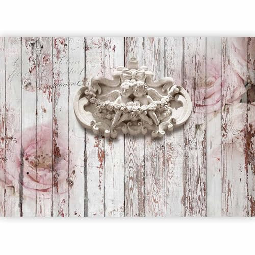 murando - Papier peint panoramique artistique 150x105 cm - Revêtement mural décoration salon - Design moderne - Anges bois fleurs rétro romantique roses texture fond vintage f-C-0063-a-a