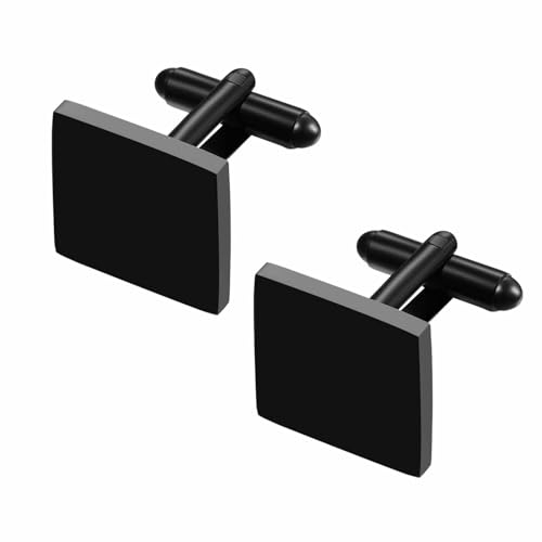 Bulckrew Herren Manschettenknöpfe Personalisiert Quadrat Schwarz aus Edelstahl - Kalssisch Männer Cufflinks für Hemd, Geeignet für Arbeit & Alltag Geschenk für Mann Familien Hochzeit Party