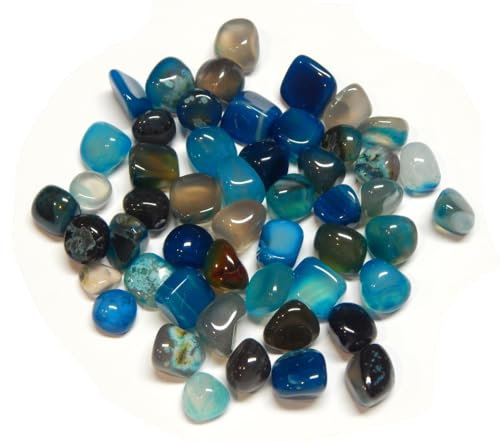 50 stück Achat Edelsteine Halbedelsteine Perlen 9mm ~ 15mm Trommelsteine Edelstein Halbedelstein für Edelsteinspiel zur Schatzsuche und Dekoration (Blau)
