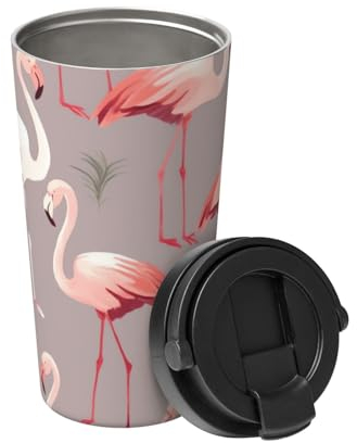 LZQPOEAS Isolierter Kaffeebecher mit Deckel, 590 ml, rosa Flamingo-Muster, vakuumisolierter Becher, Edelstahl, Reisebecher, doppelwandig, Thermobecher, wiederverwendbar, Kaffeetasse für Büro, heiße