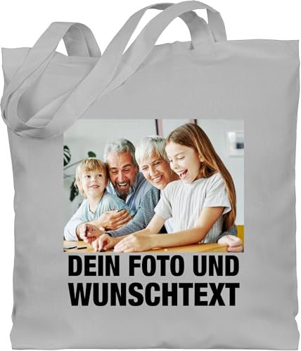 Baumwolltasche - Mit Foto I Eigenem Bild I Text I Name I Wunschtext - Unisize - Hellgrau - tasche bedrucken lassen kindergarten stofftasche selbst drucken photo beutel jutebeutel bedruckt lehrerin
