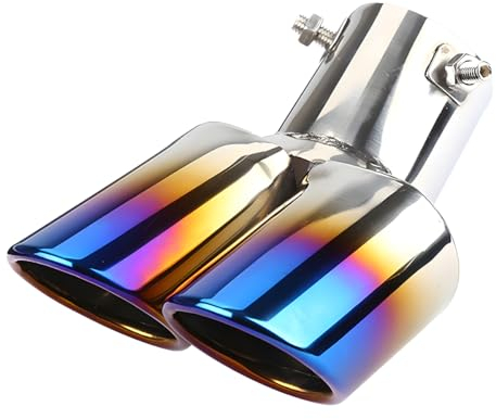 CGEAMDY Auspuff Endrohr, Auspuffblende Auspuff, Universell Schalldampf Endrohr, Edelstahl Auto Doppelendrohr, Auspuffendrohr Doppel Auslass Biegen Auto(Blau)