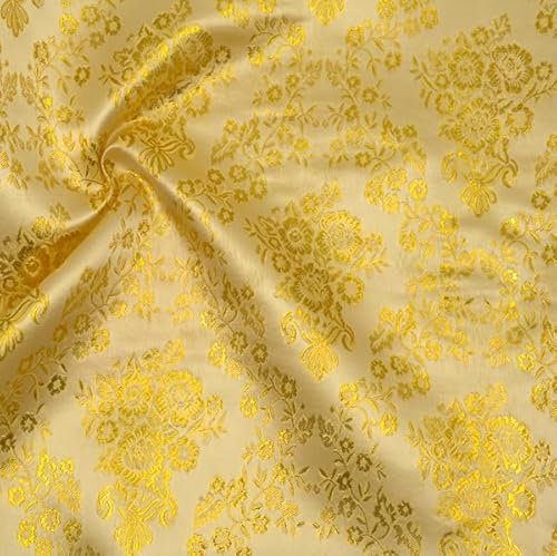 Stoff Kontor STOFFKONTOR Lurex Jacquard Goldene Blumenranken - Öko-Tex Standard 100 - Meterware, Farbe Gold - zum Nähen von Bekleidung und Dekorationen