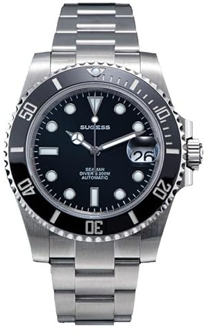 Seestern Sugess S421 Automatik Stahl Schwarz Datum Saphir Herrenuhr